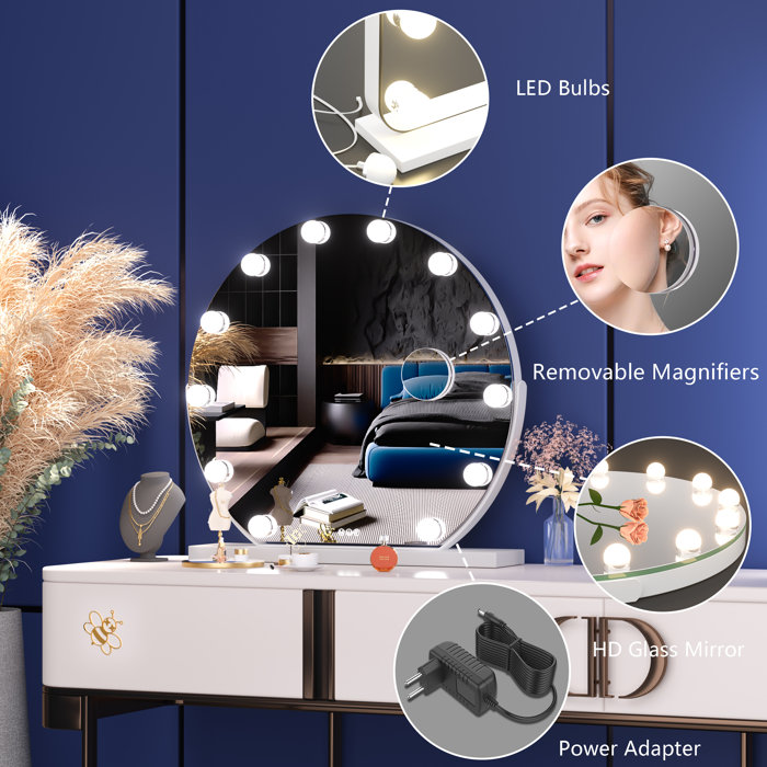 Ebern Designs Mershon Metal Round LED Dresser Mirror & Reviews Wayfair